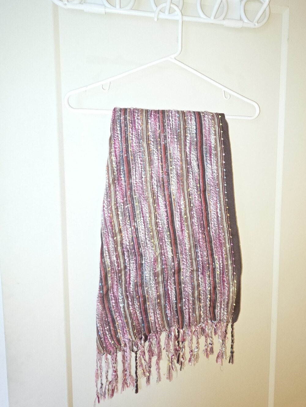Striped Pink Multicolor Fringe Scarf